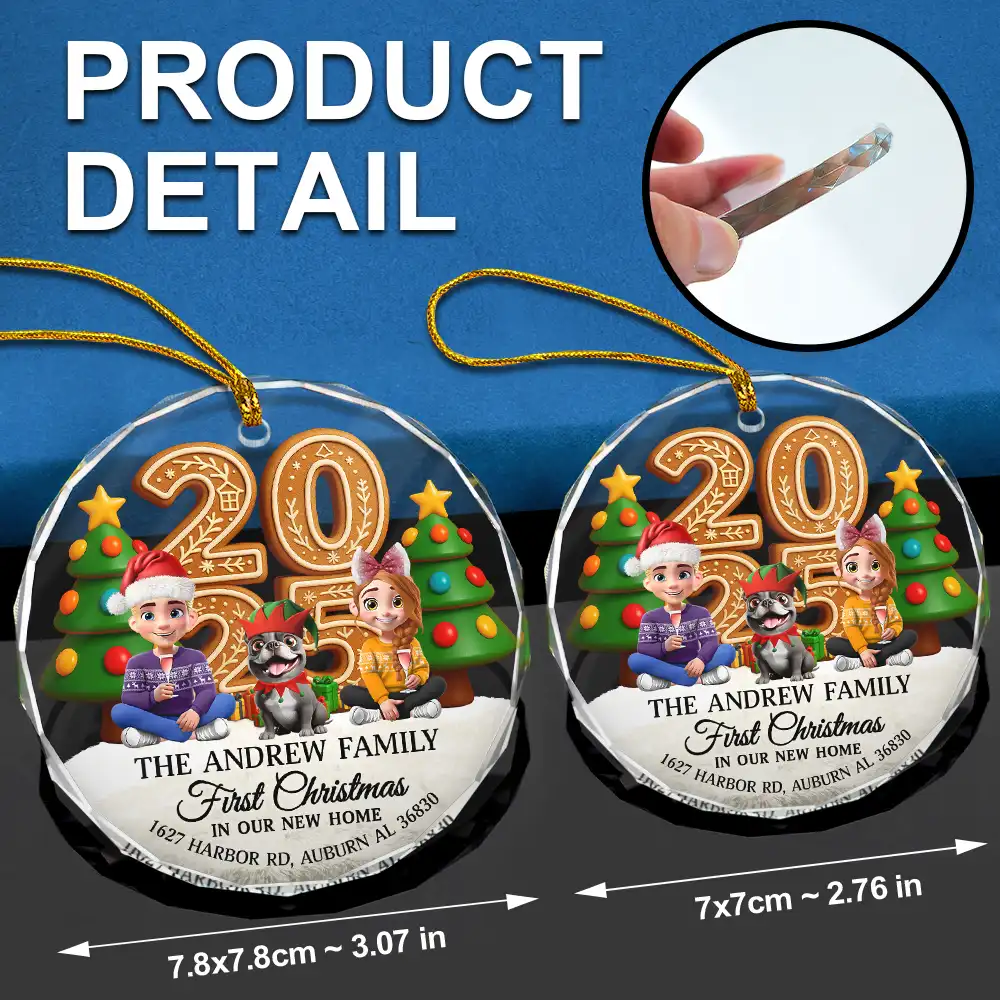 First Christmas In Our New Home Family Version - Personalized Circle Glass Ornament - Image 6