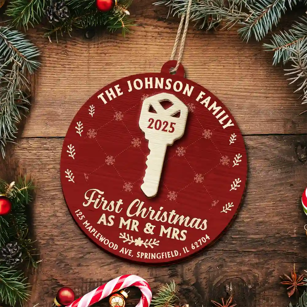 First Christmas In Our New Home - Personalized 2-Layered Wooden Ornament - Image 4