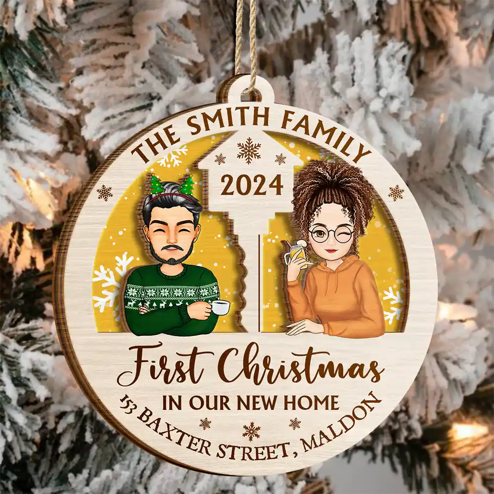 First Christmas In Our New Home - Personalized 2-Layered Wooden Ornament - Image 3