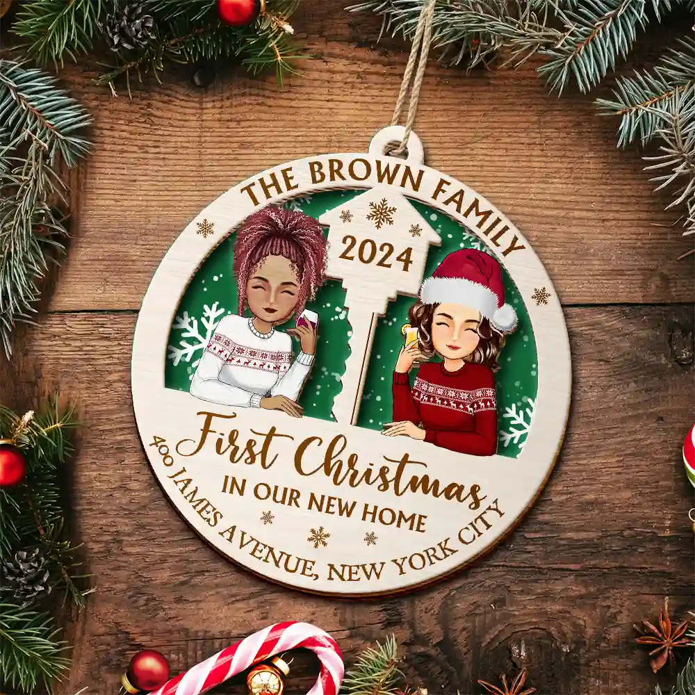 First Christmas In Our New Home - Personalized 2-Layered Wooden Ornament - Image 5