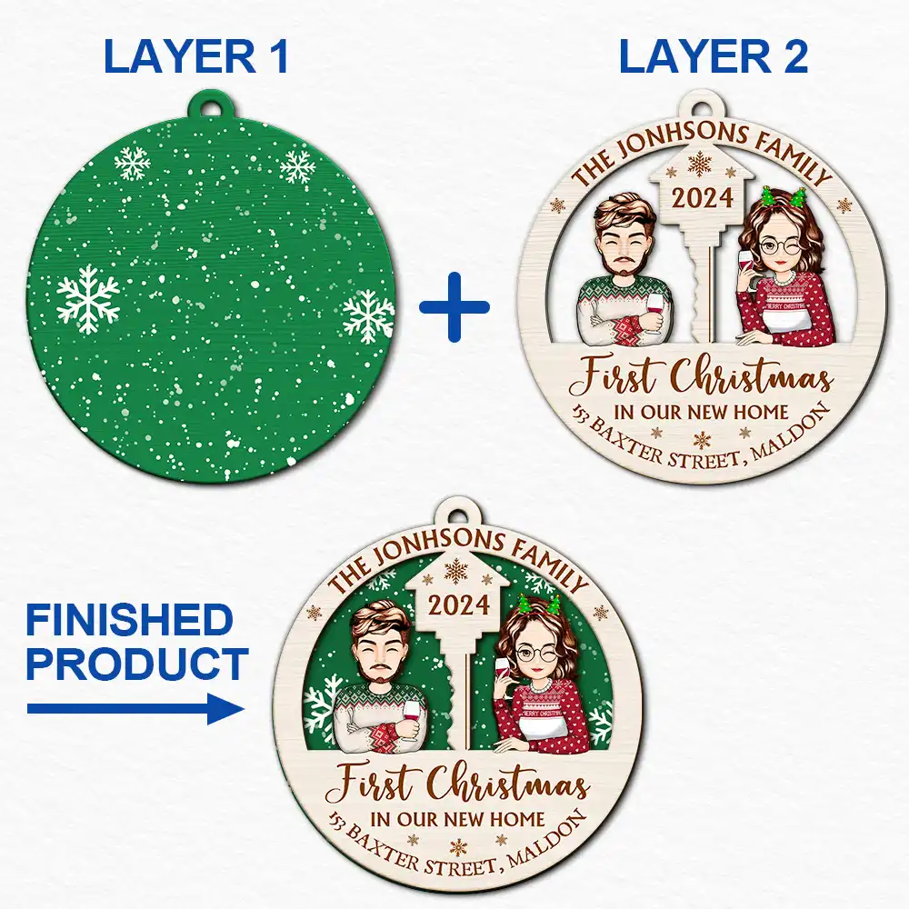 First Christmas In Our New Home - Personalized 2-Layered Wooden Ornament - Image 6