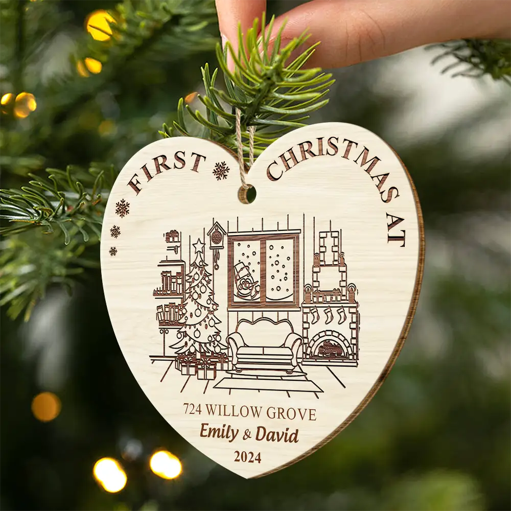 First Christmas In Our New Home - Personalized Custom Shaped Wooden Ornament - Image 2