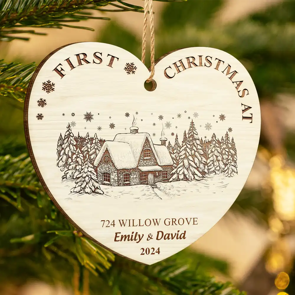 First Christmas In Our New Home - Personalized Custom Shaped Wooden Ornament - Image 3