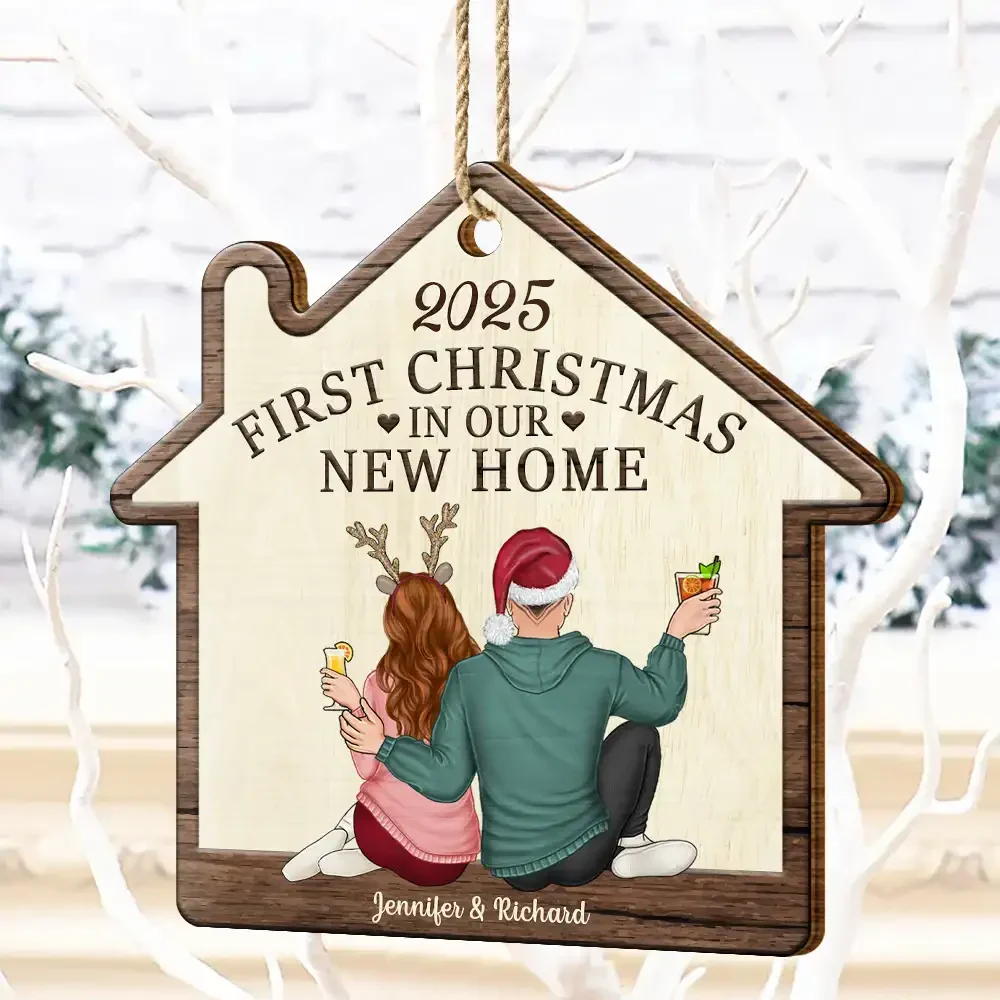 First Christmas In Our New Home - Personalized Custom Shaped Wooden Ornament - Image 4