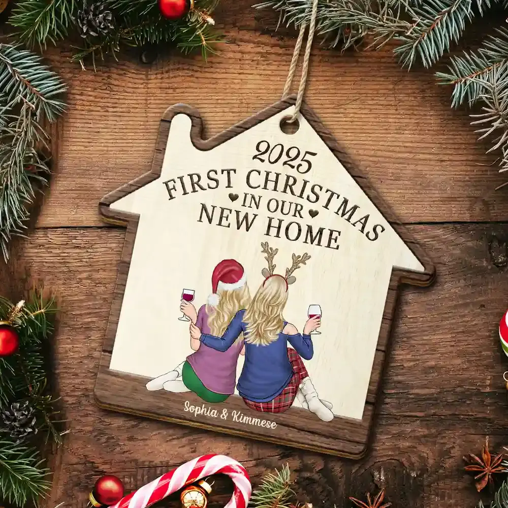 First Christmas In Our New Home - Personalized Custom Shaped Wooden Ornament - Image 5