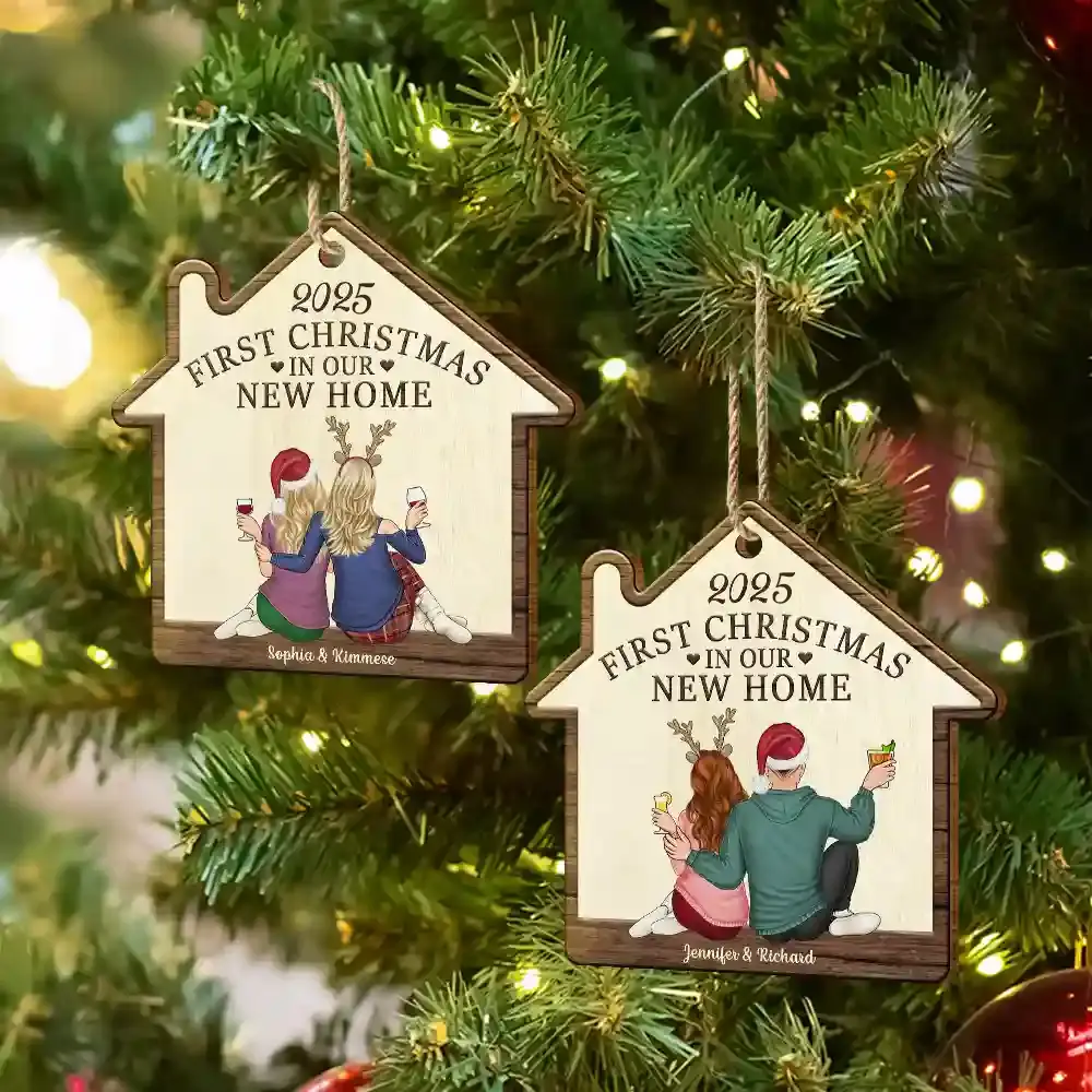 First Christmas In Our New Home - Personalized Custom Shaped Wooden Ornament - Image 6