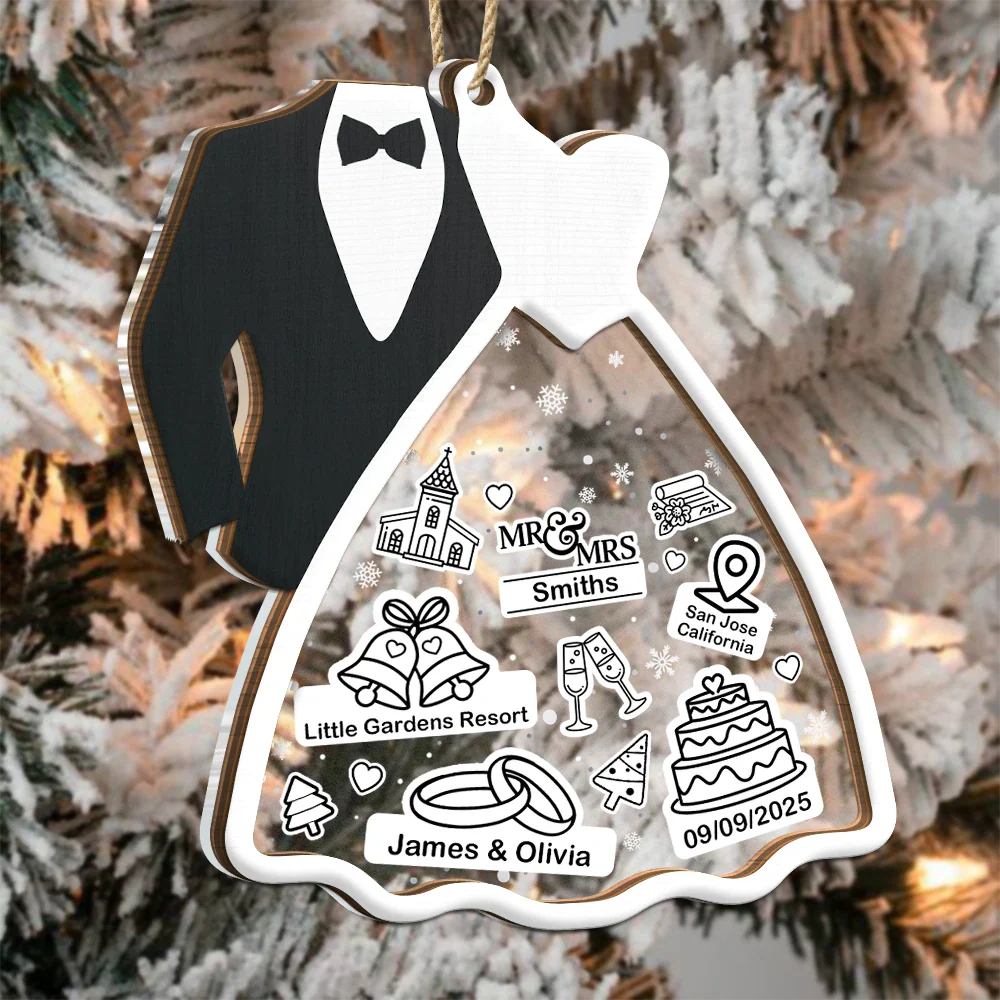 First Christmas Ornament Couple Bride & Groom - Personalized 2-Layered Mix Ornament - Image 3