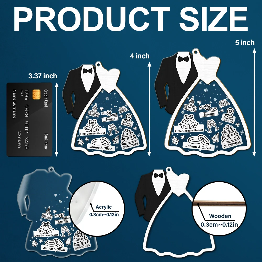First Christmas Ornament Couple Bride & Groom - Personalized 2-Layered Mix Ornament - Image 5