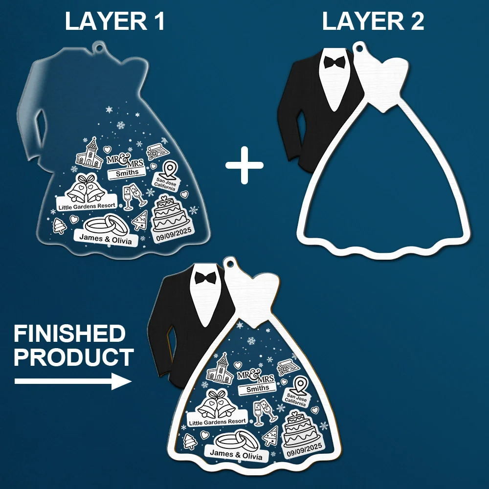 First Christmas Ornament Couple Bride & Groom - Personalized 2-Layered Mix Ornament - Image 6