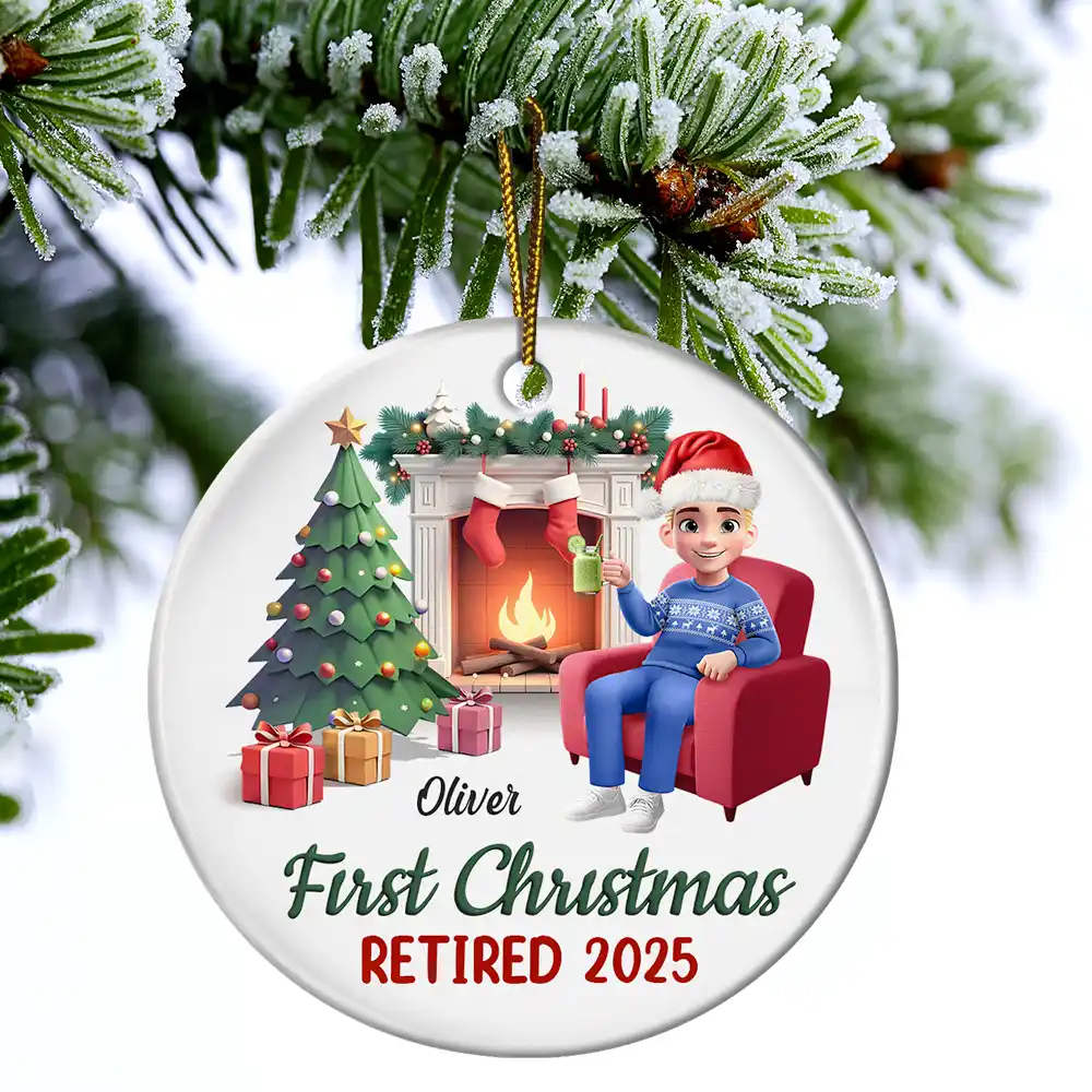 First Christmas Retired - Personalized Circle Ceramic Ornament - Image 4