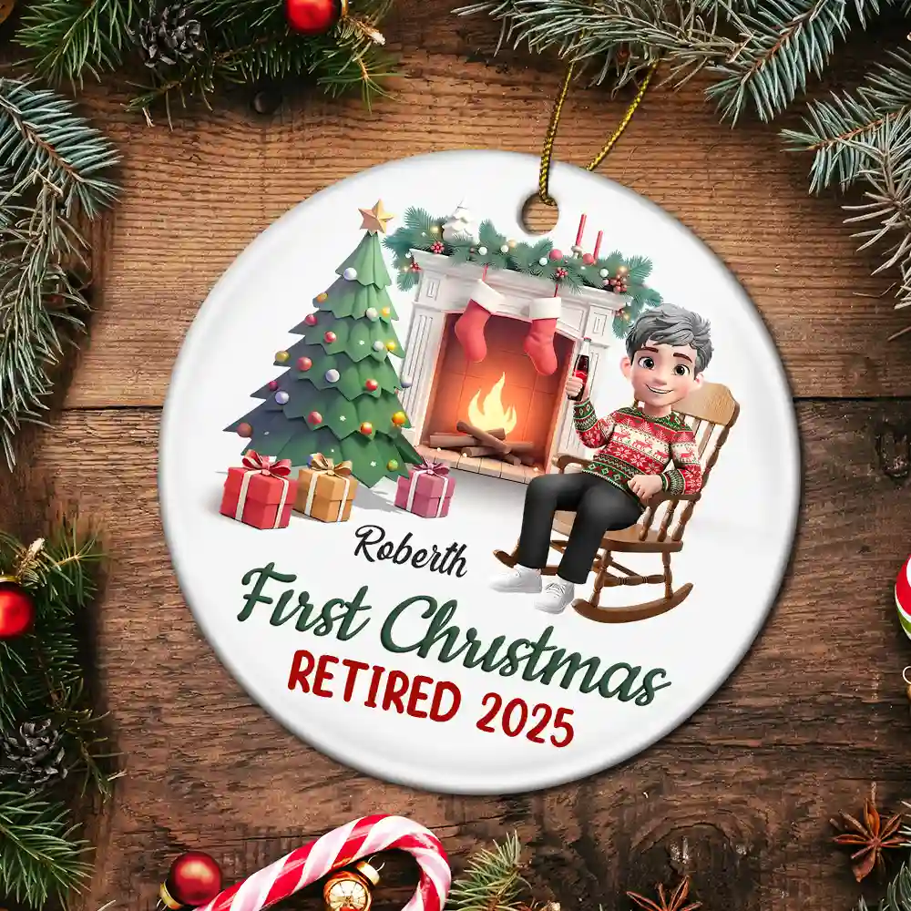First Christmas Retired - Personalized Circle Ceramic Ornament - Image 5
