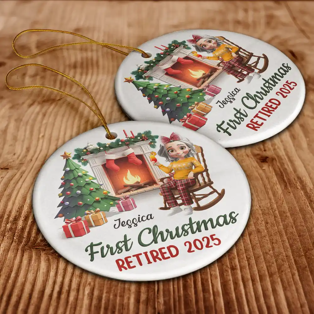 First Christmas Retired - Personalized Circle Ceramic Ornament - Image 6
