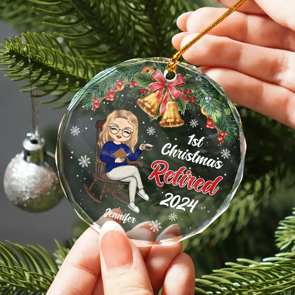 First Christmas Retired - Personalized Circle Glass Ornament - Image 2