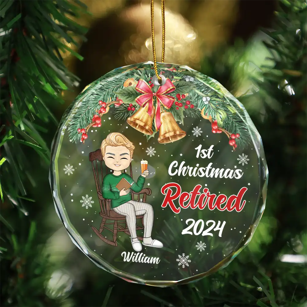 First Christmas Retired - Personalized Circle Glass Ornament - Image 3