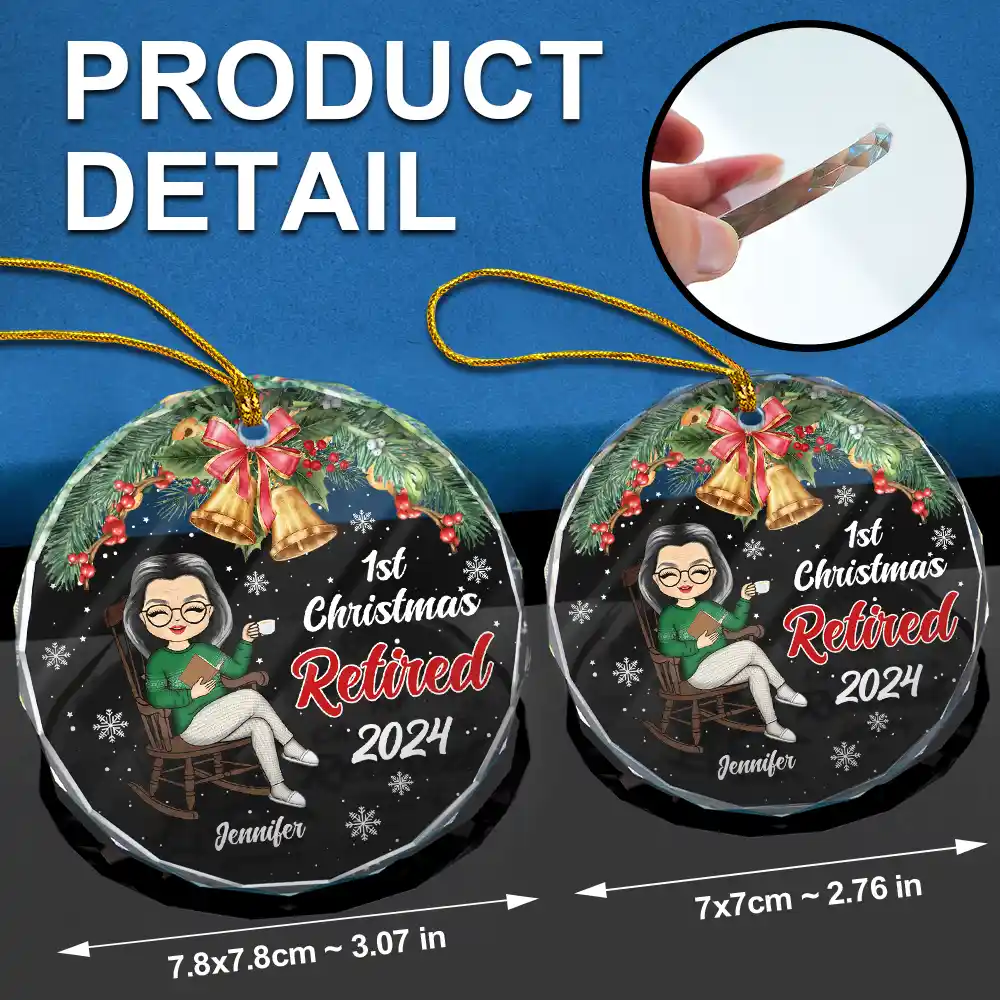 First Christmas Retired - Personalized Circle Glass Ornament - Image 6