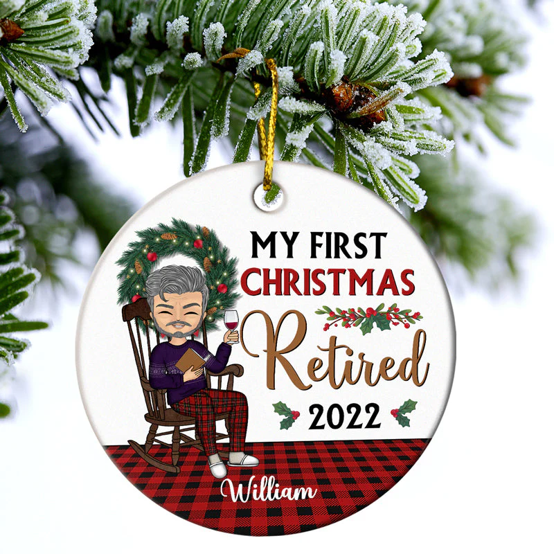 First Christmas Retired - Personalized Custom Circle Ceramic Ornament - Image 3