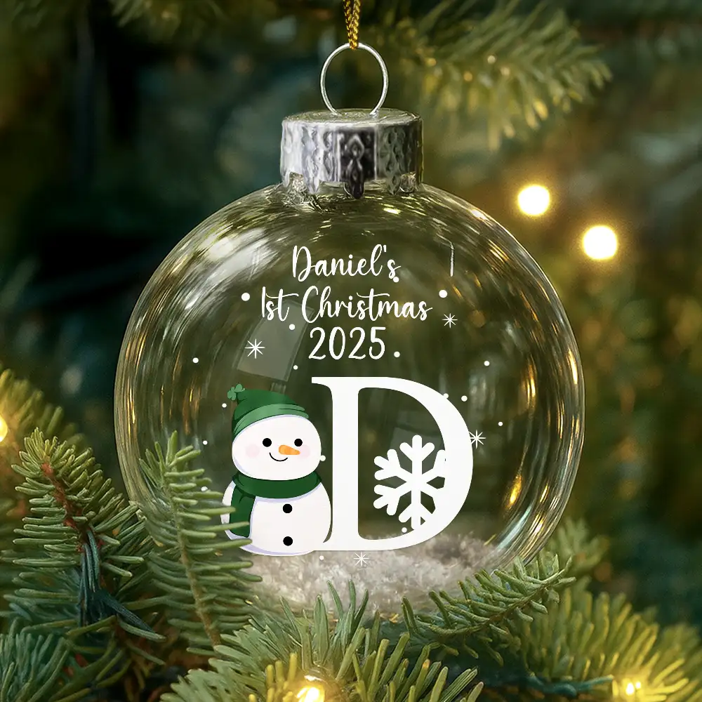 First Christmas Snowman - Personalized Glass Bauble Ornament - Image 2