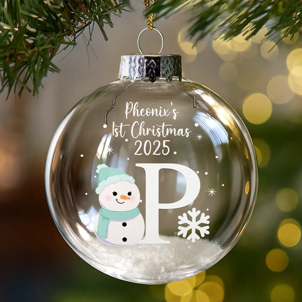 First Christmas Snowman - Personalized Glass Bauble Ornament - Image 5
