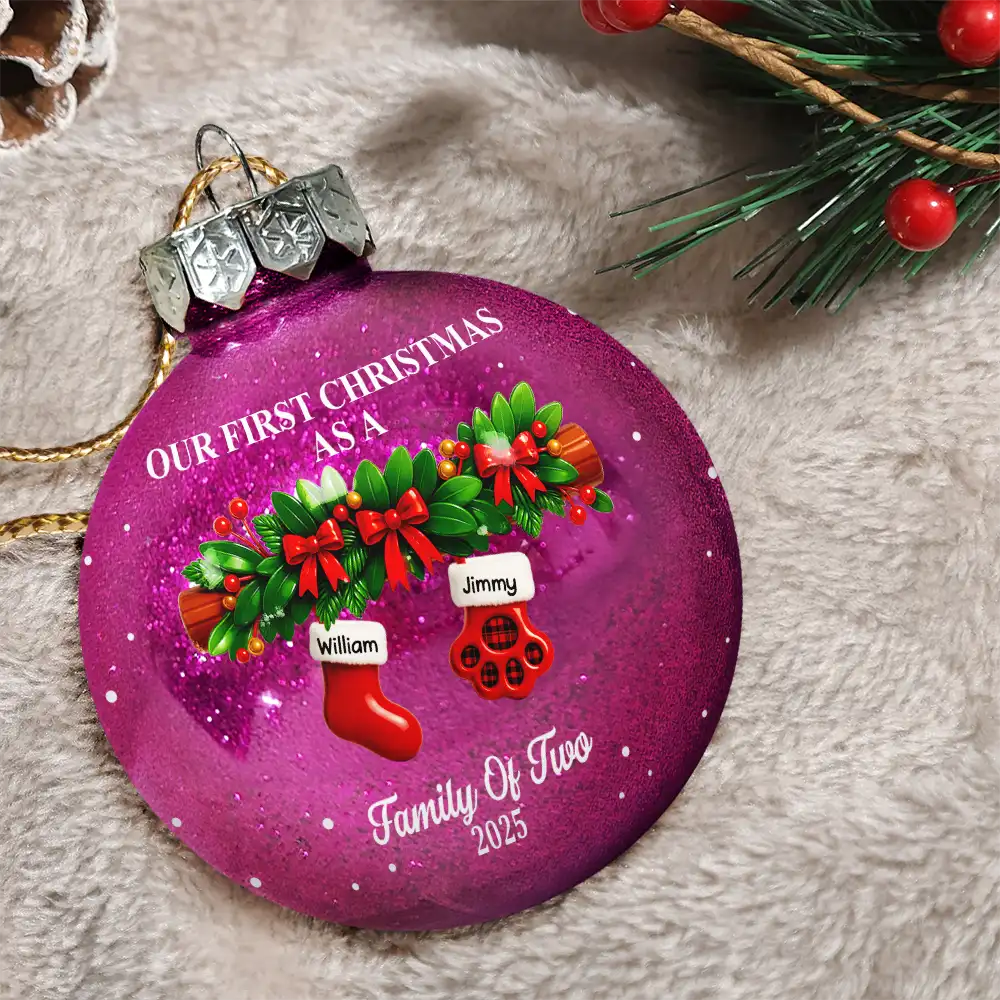First Christmas Stocking Family - Personalized Ball Ornament - Image 3