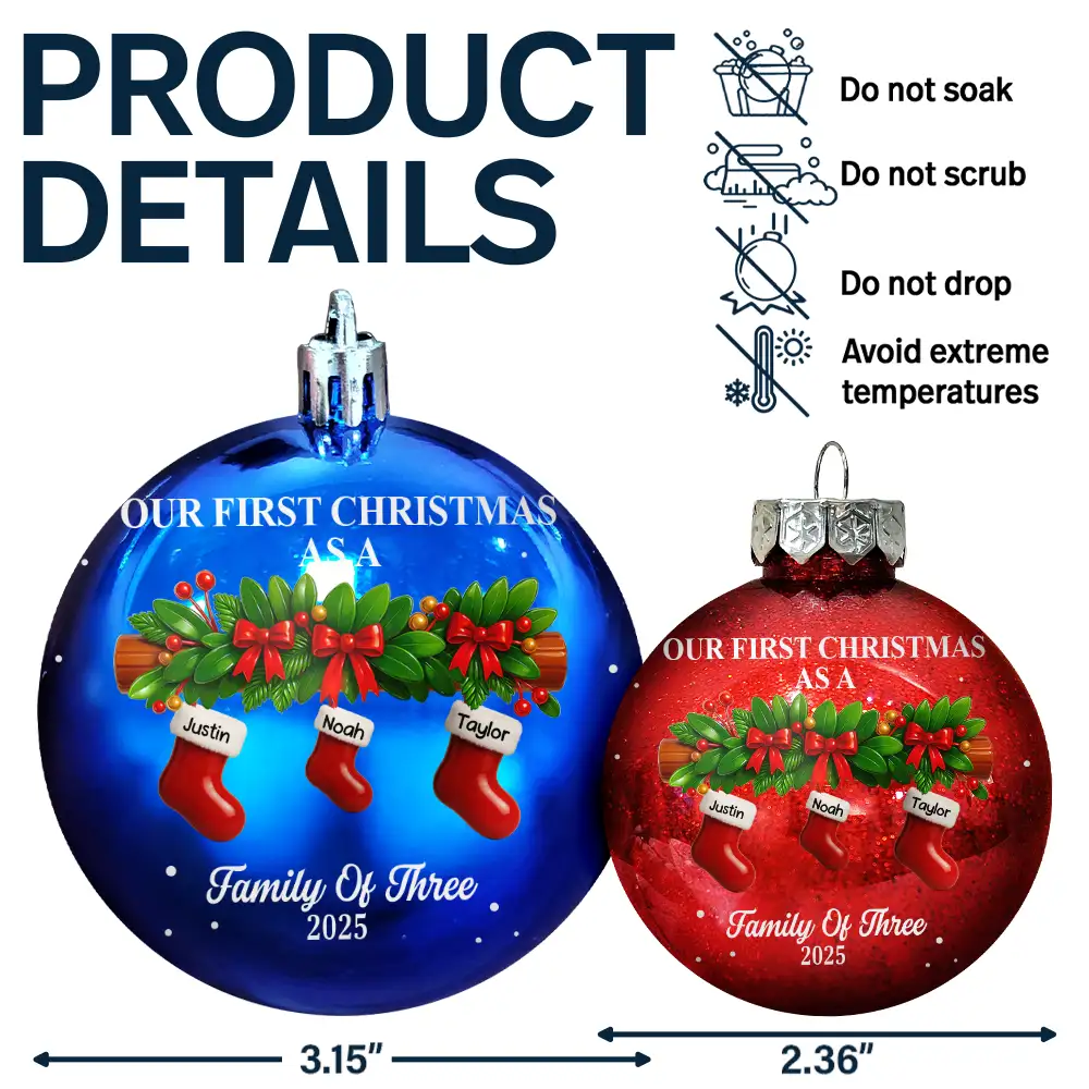 First Christmas Stocking Family - Personalized Ball Ornament - Image 6