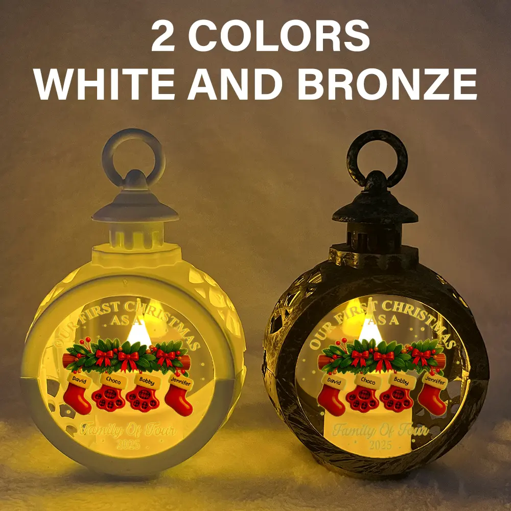 First Christmas Stocking Family - Personalized Candlelight Lantern Ornament - Image 5
