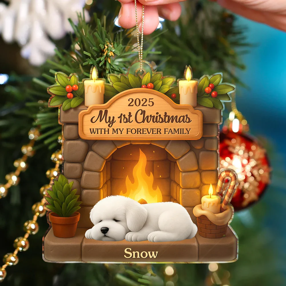 First Christmas With My Forever Family 3D Effect Dog - Personalized Custom Shaped Acrylic Ornament - Image 4