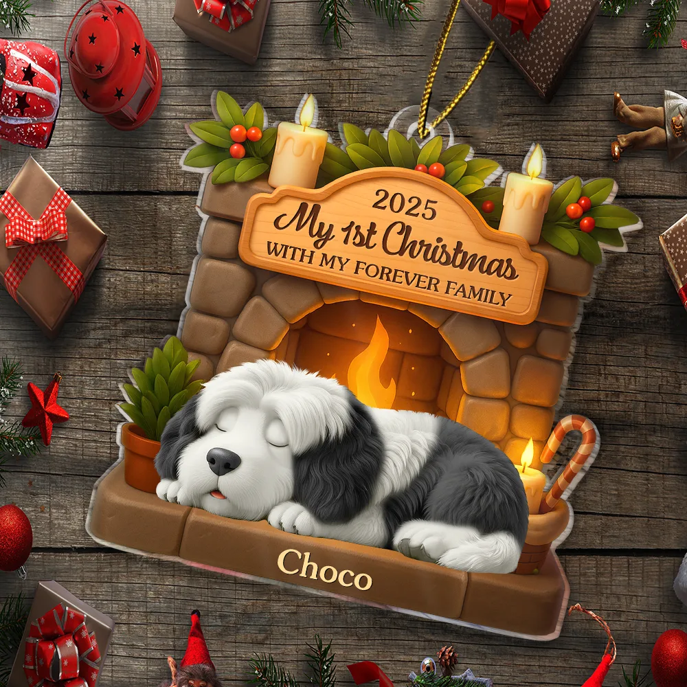 First Christmas With My Forever Family 3D Effect Dog - Personalized Custom Shaped Acrylic Ornament - Image 5