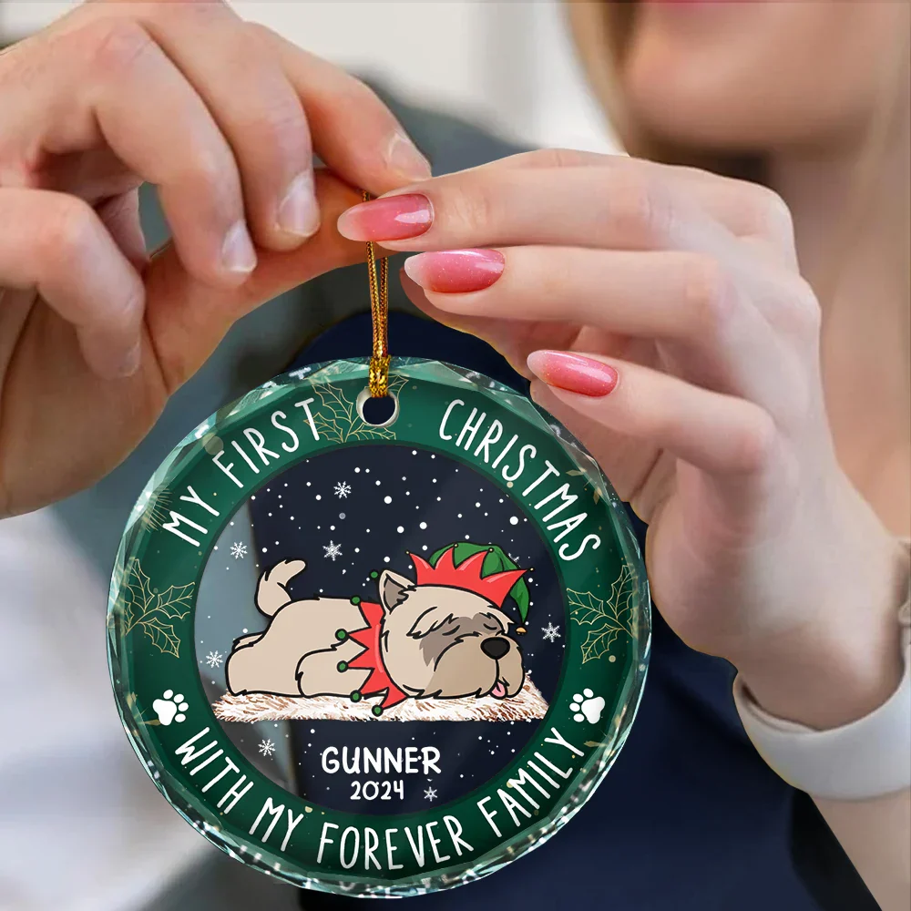 First Christmas With My Forever Home - Personalized Circle Glass Ornament - Image 4