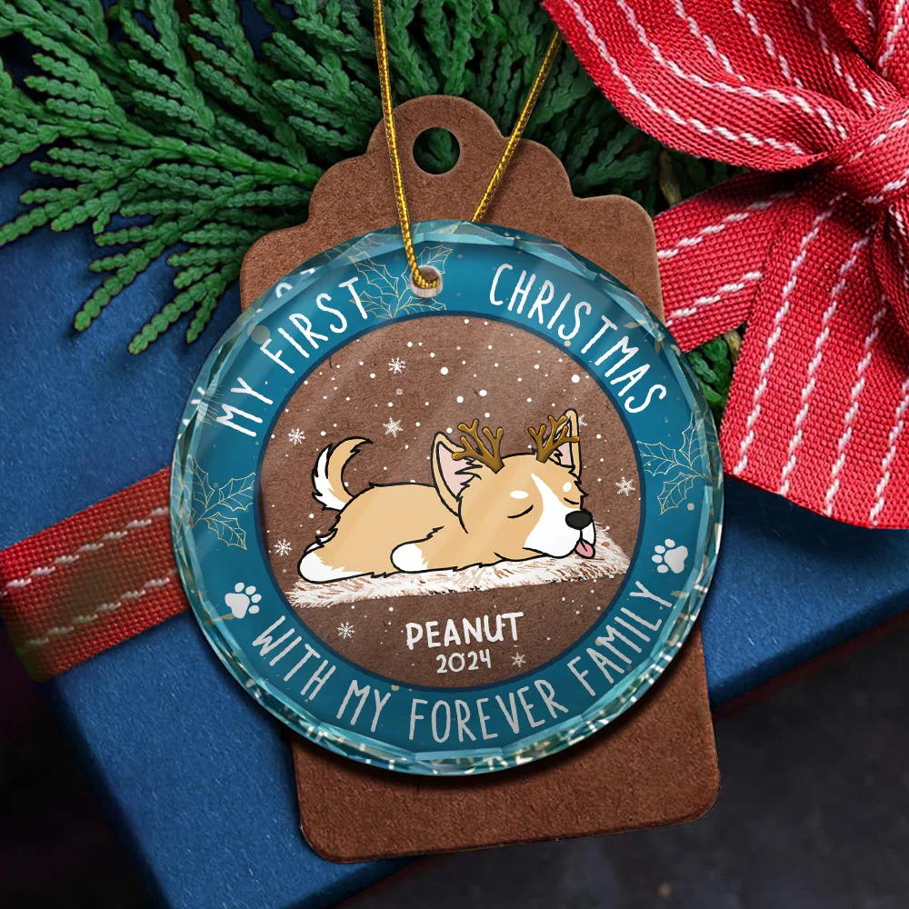 First Christmas With My Forever Home - Personalized Circle Glass Ornament - Image 5
