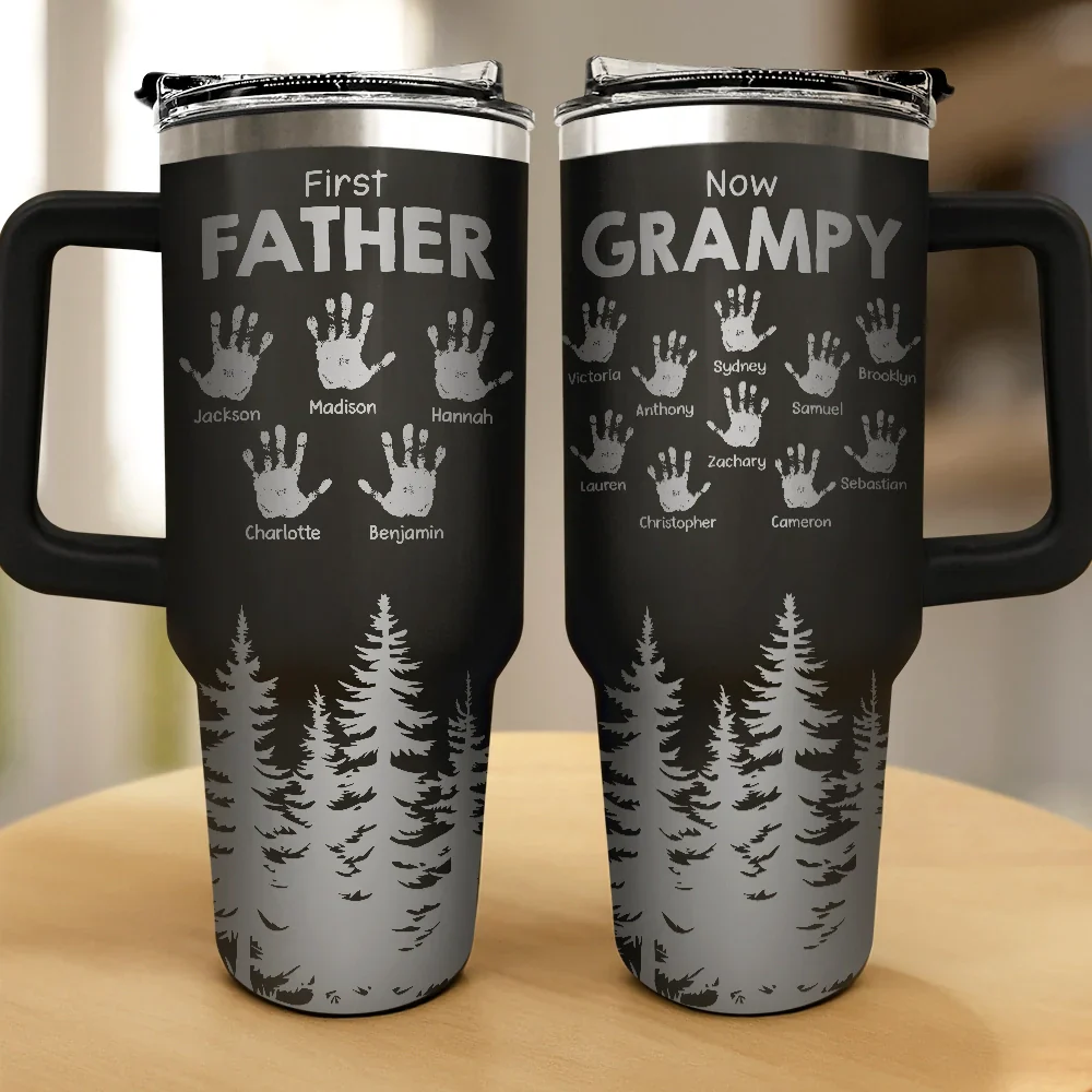 First Dad Now Grandpa Hand Prints - Personalized Engraved 40oz Tumbler - Image 2