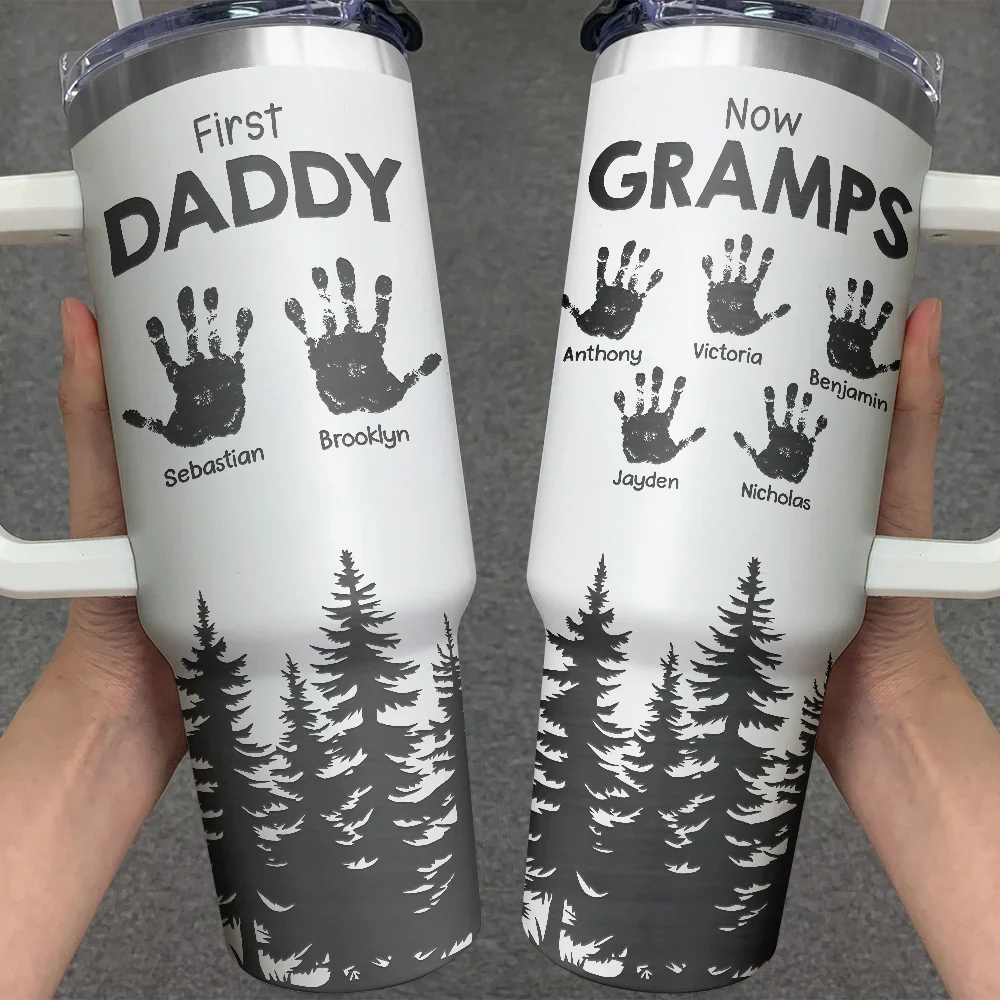 First Dad Now Grandpa Hand Prints - Personalized Engraved 40oz Tumbler - Image 3