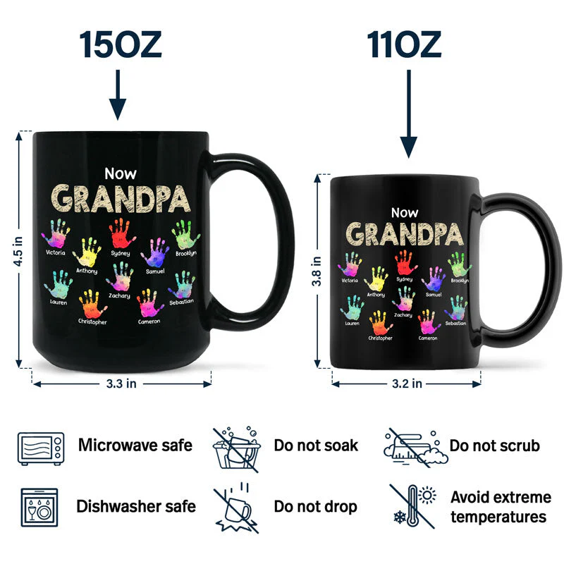 First Dad Now Grandpa Handprints - Personalized Black Mug - Image 4