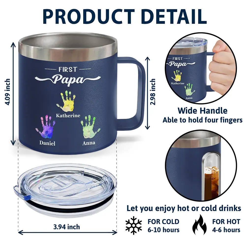 First Dad Now Grandpa - Personalized 14oz Stainless Steel Tumbler With Handle - Image 4