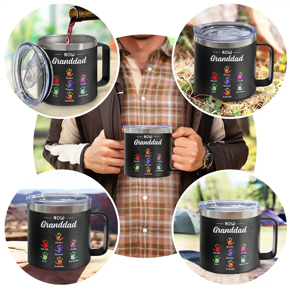 First Dad Now Grandpa - Personalized 14oz Stainless Steel Tumbler With Handle - Image 5