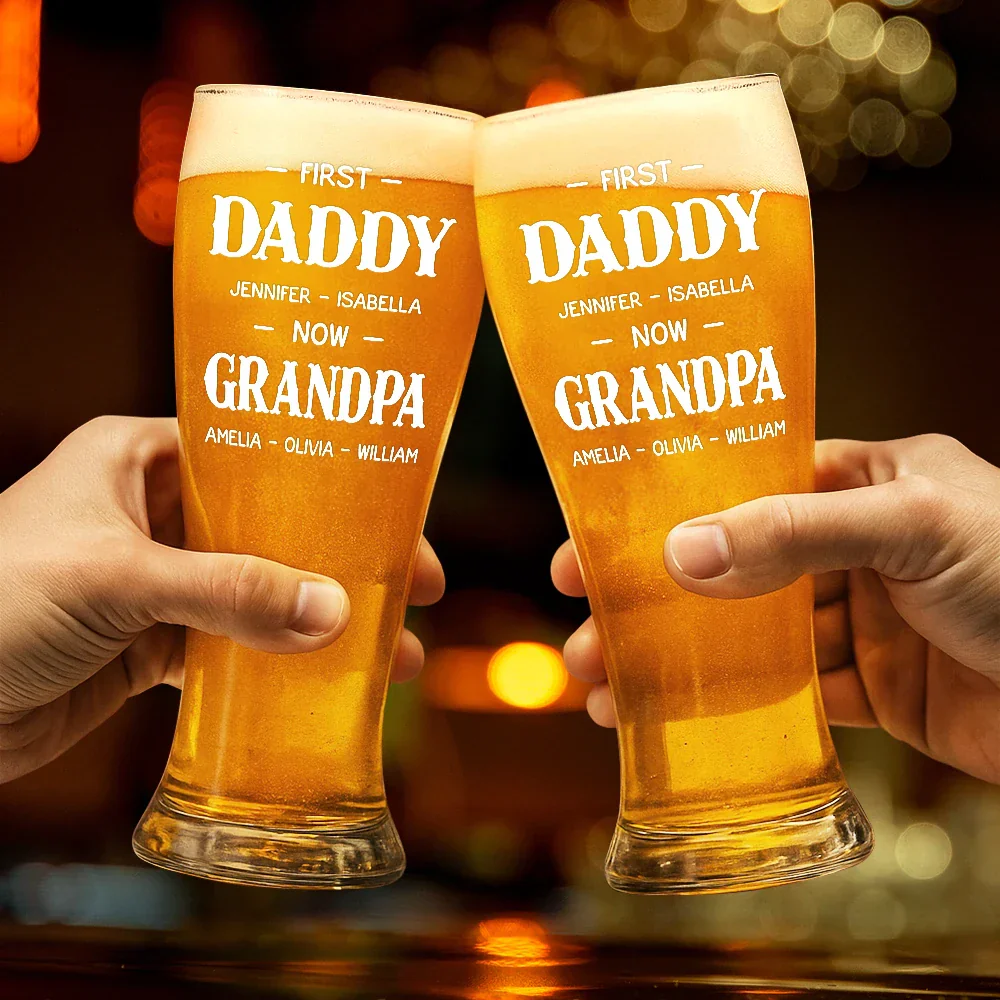 First Dad Now Grandpa Simple Kid Names - Personalized Pilsner Glass - Image 2