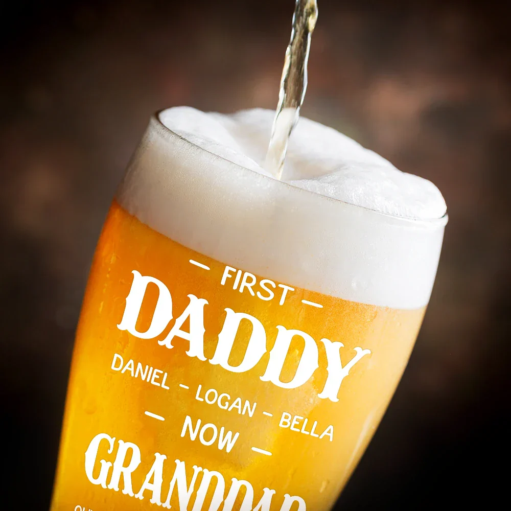 First Dad Now Grandpa Simple Kid Names - Personalized Pilsner Glass - Image 3