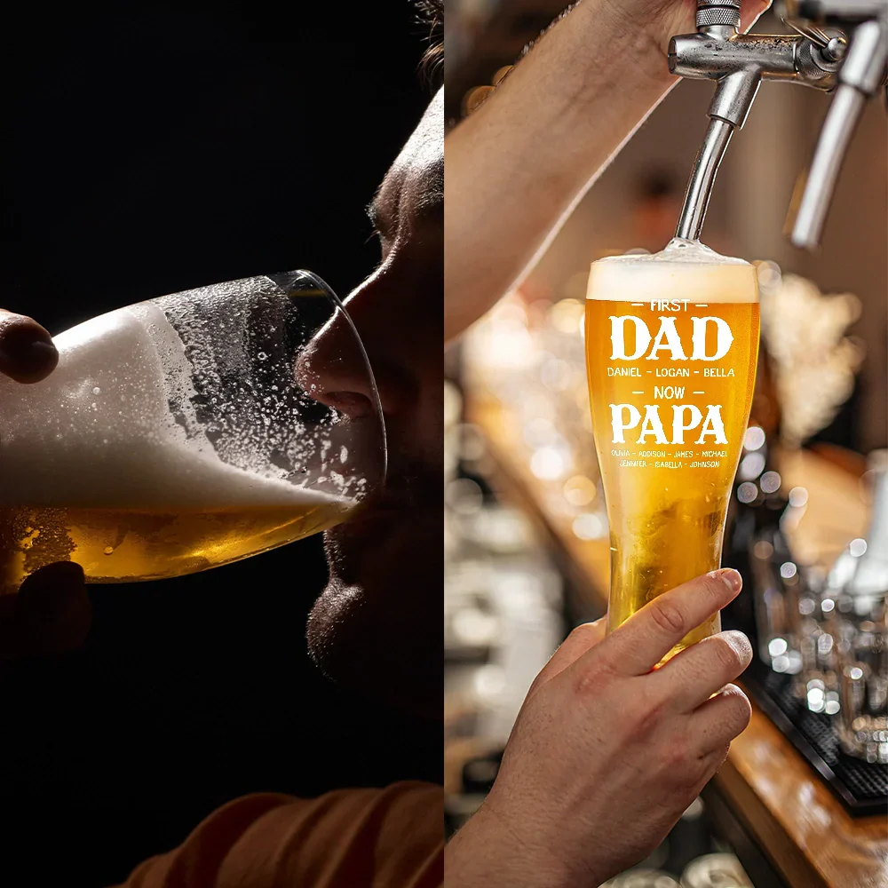 First Dad Now Grandpa Simple Kid Names - Personalized Pilsner Glass - Image 4