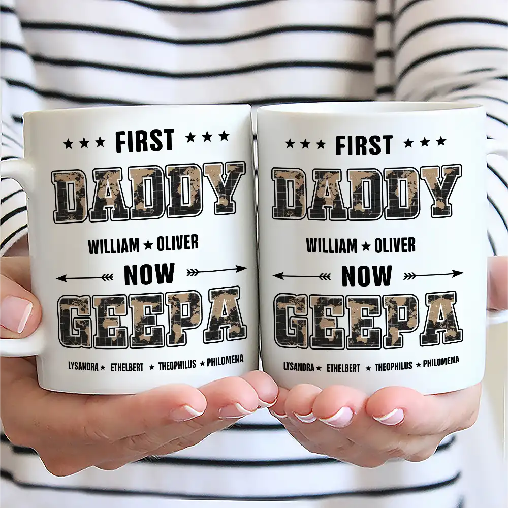 First Dad Now Papa Black World Map - Personalized Mug - Image 2