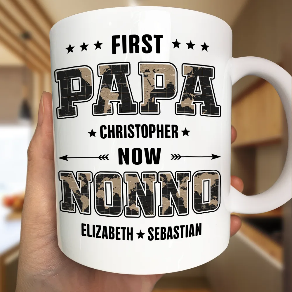 First Dad Now Papa Black World Map - Personalized Mug - Image 3