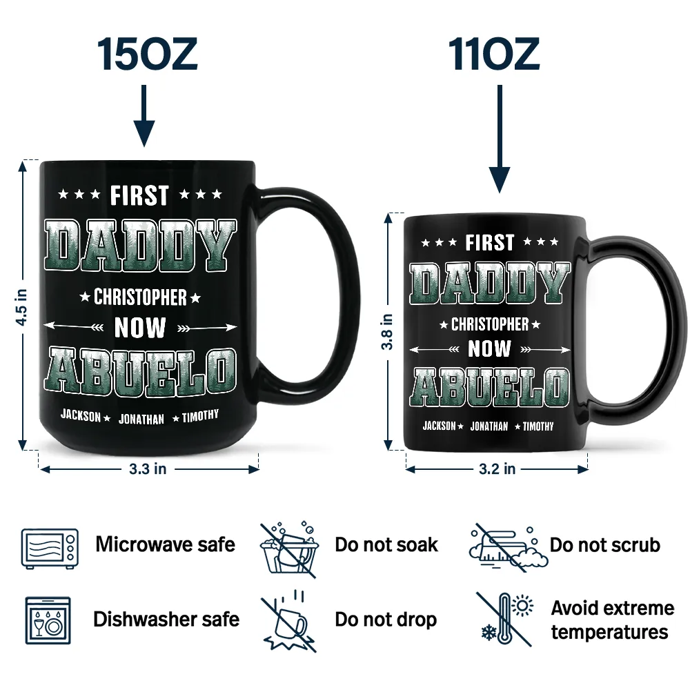 First Dad Now Papa Fir Forest - Personalized Black Mug - Image 4