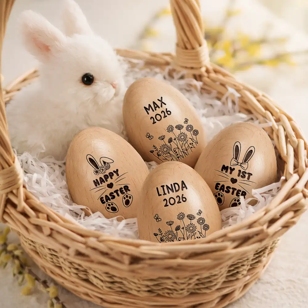 First Easter Cute Bunny With Name - Personalized Musical Wooden Easter Egg Shaker - Image 3