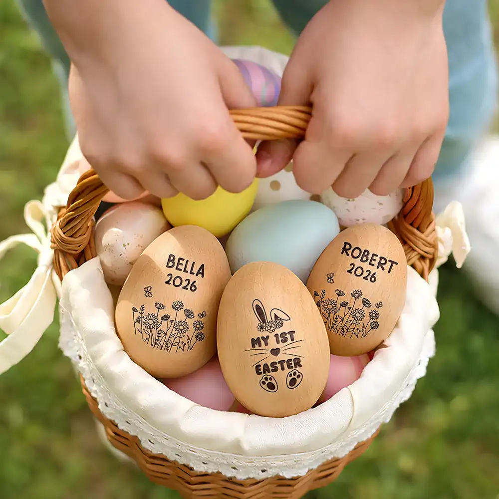 First Easter Cute Bunny With Name - Personalized Musical Wooden Easter Egg Shaker - Image 6