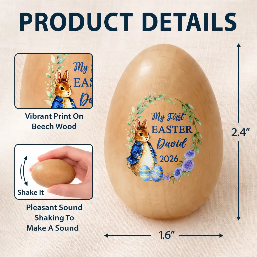 First Easter With Adorable Bunny - Personalized Musical Wooden Easter Egg Shaker - Image 5