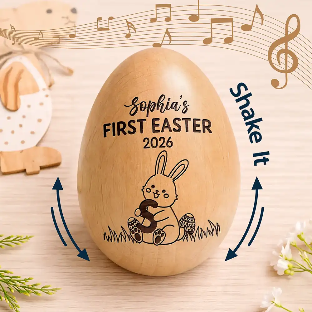 First Easter With Alphabet - Personalized Musical Wooden Easter Egg Shaker - Image 2