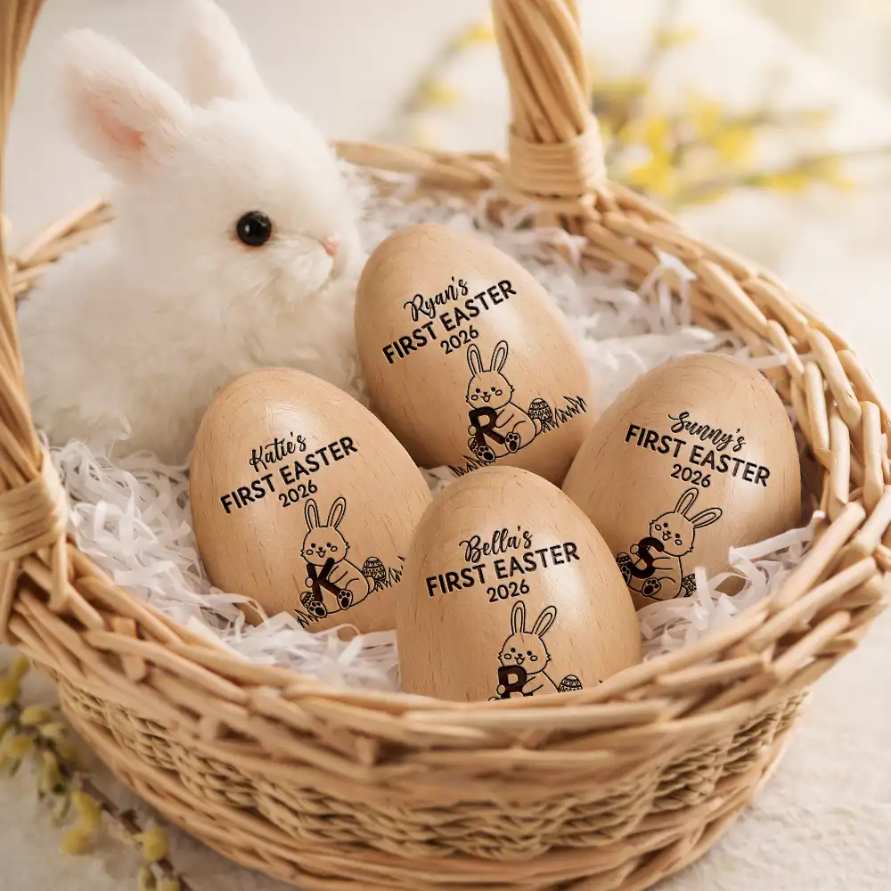 First Easter With Alphabet - Personalized Musical Wooden Easter Egg Shaker - Image 3