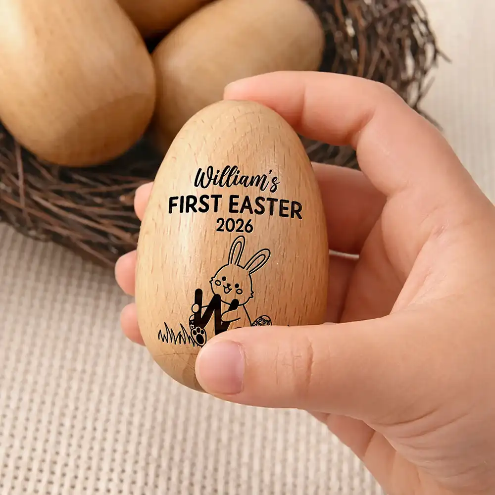 First Easter With Alphabet - Personalized Musical Wooden Easter Egg Shaker - Image 4