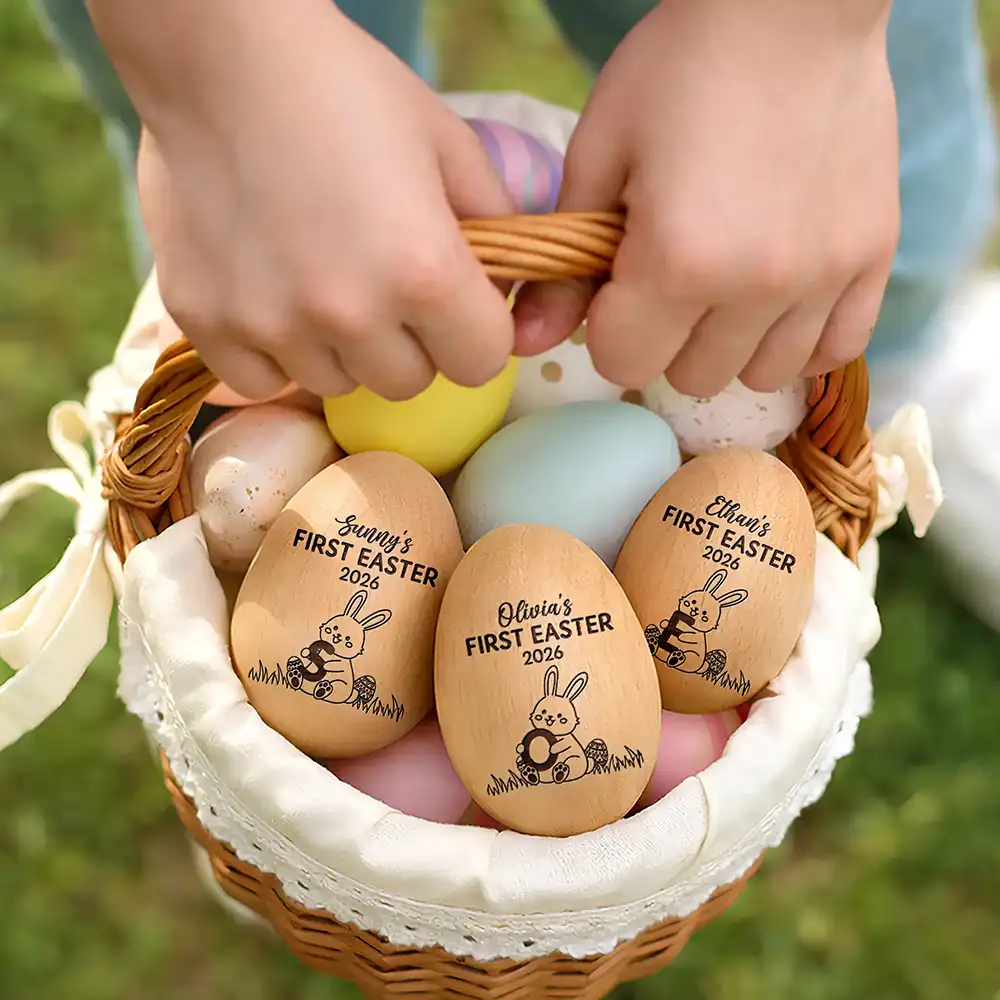 First Easter With Alphabet - Personalized Musical Wooden Easter Egg Shaker - Image 6