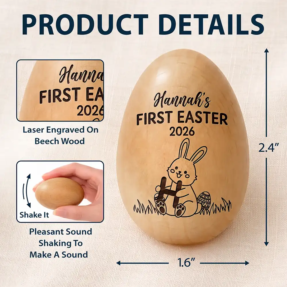 First Easter With Alphabet - Personalized Musical Wooden Easter Egg Shaker - Image 5