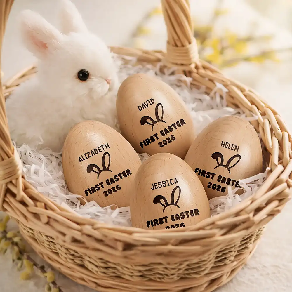 First Easter With Custom Name - Personalized Musical Wooden Easter Egg Shaker - Image 3