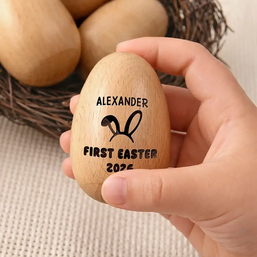 First Easter With Custom Name - Personalized Musical Wooden Easter Egg Shaker - Image 4